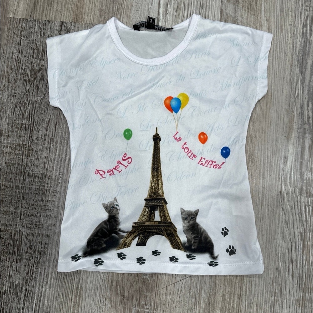 Eiffel Tower Paris Cat Shirt 2T